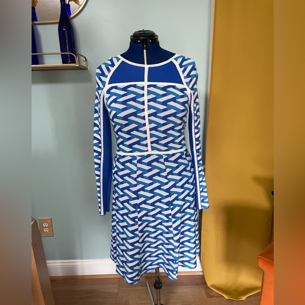 Blue knit origami dress